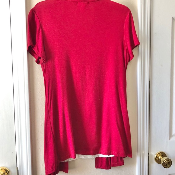 Red and white lace short sleeve blouse - Picture 6 of 6